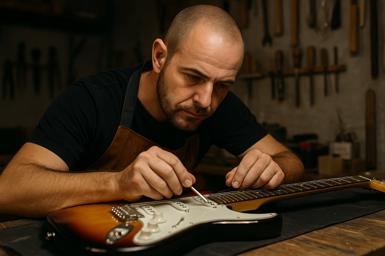 Luthier en Madrid – Reparación y Ajuste de Guitarras y Bajos | Raven Custom Guitars 2 Guitarra siendo ajustada por luthier profesional en Madrid